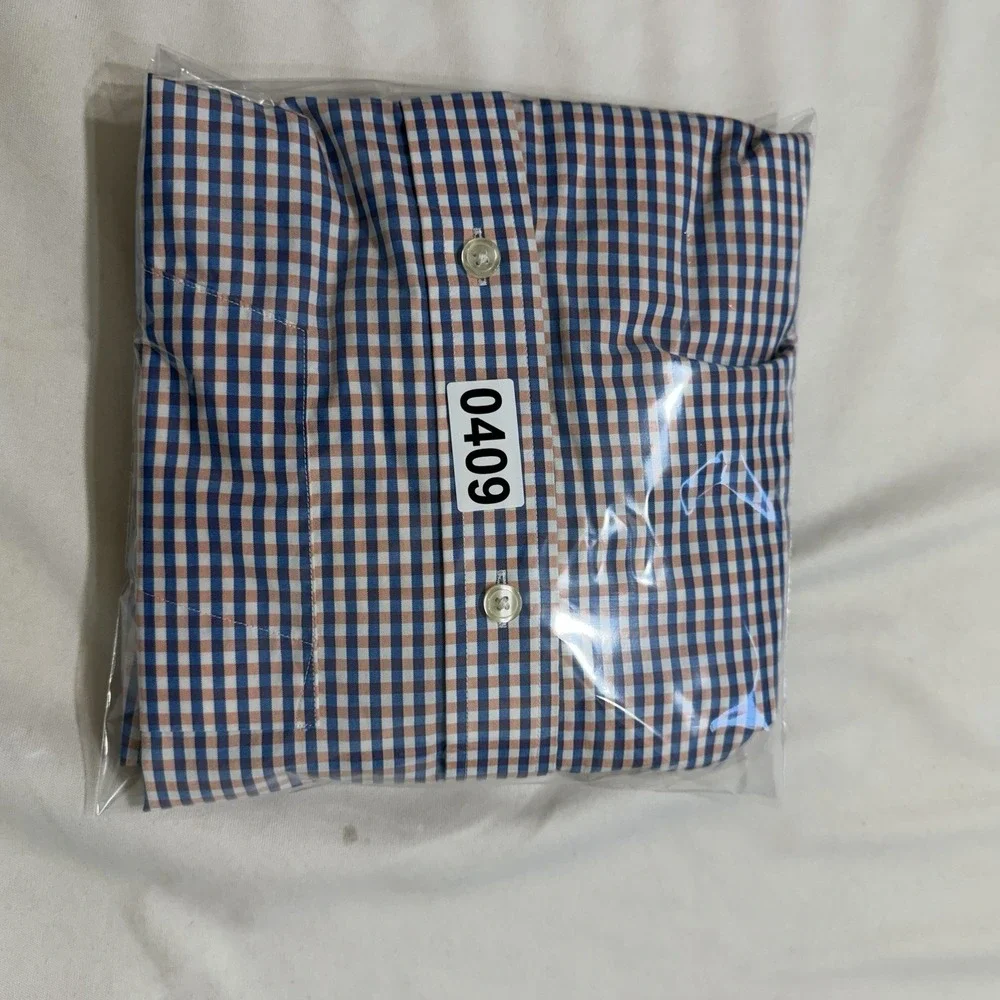 Banana Republic Non Iron Slim Fit Check Dress Shirt Mens Large Blue Orange